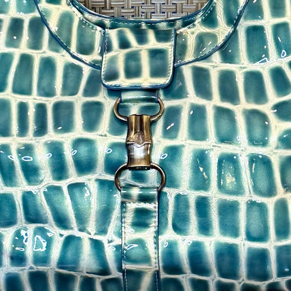 🌟HP🌟VTG 2000 Glossy Teal Mock Croc Vinyl Hobo Shoulder Bag C. Lapson Italy - Picture 2 of 16
